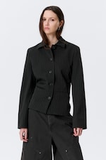 Pinstriped Black - Lean Buttoned Jacket - 0