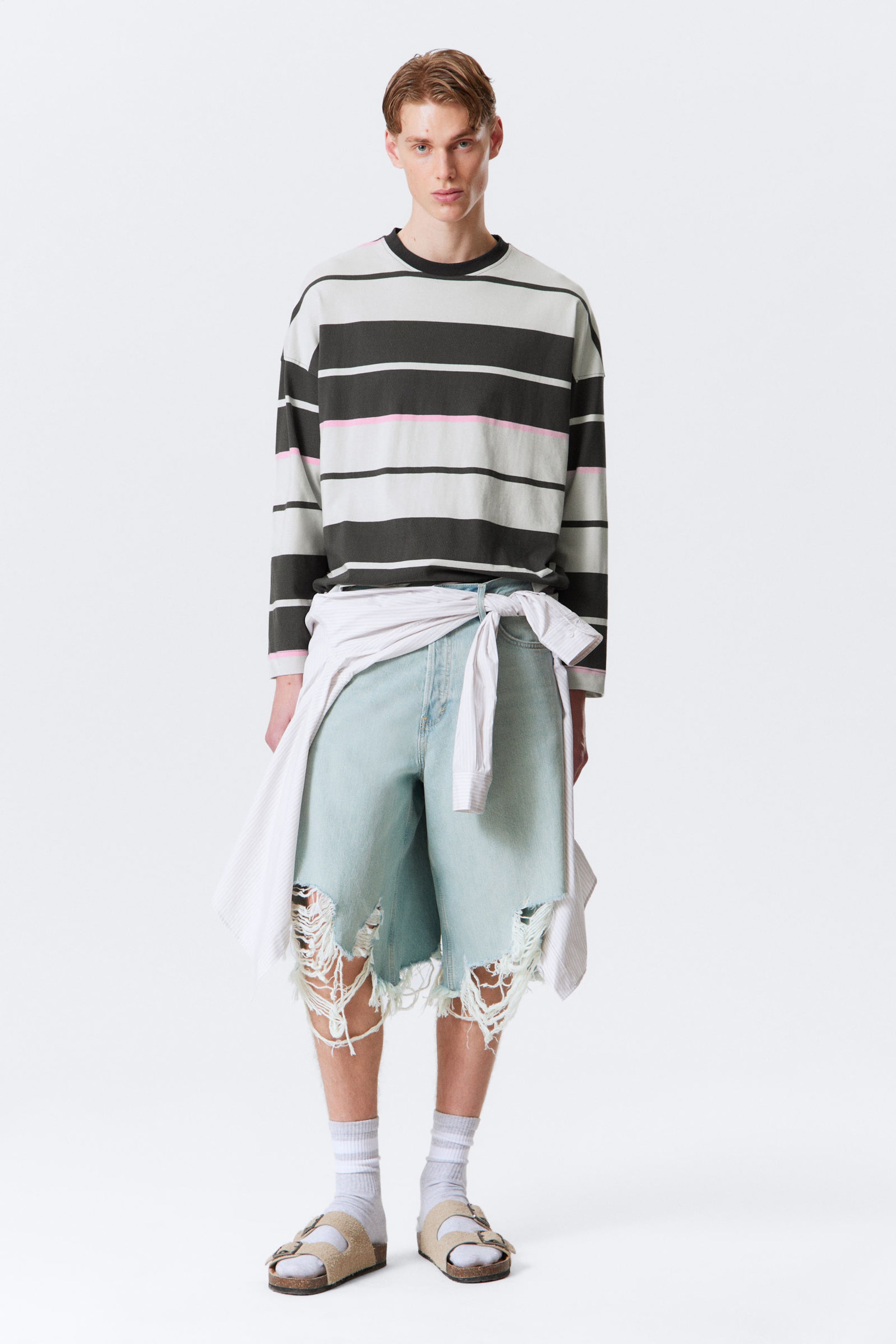 #393C3D - Square Long-Sleeved Cotton T-shirt - 2
