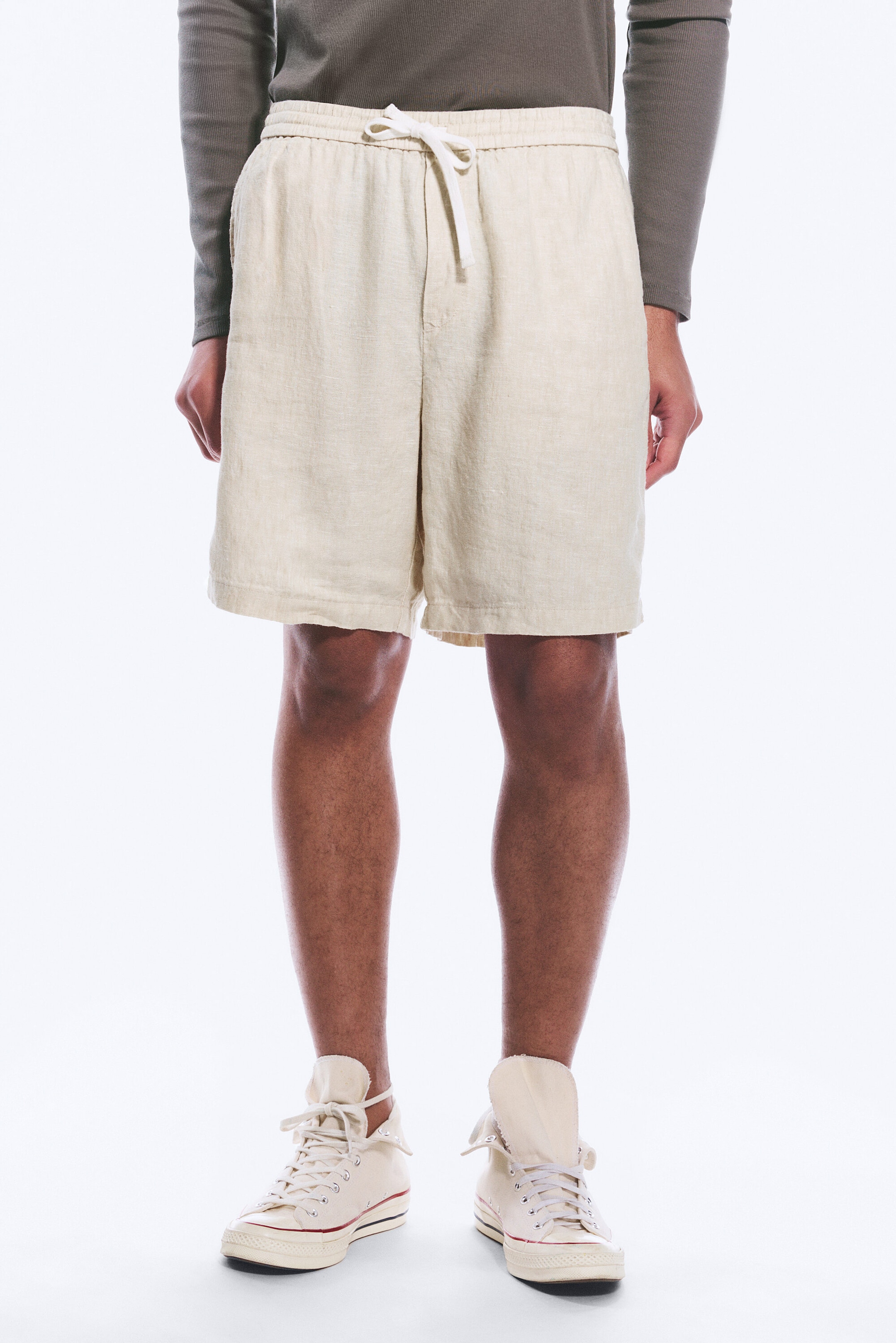 Ecru - Relaxed Linen Drawstring Shorts - 2