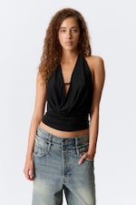 Black - Sleeveless Waterfall Top - 0