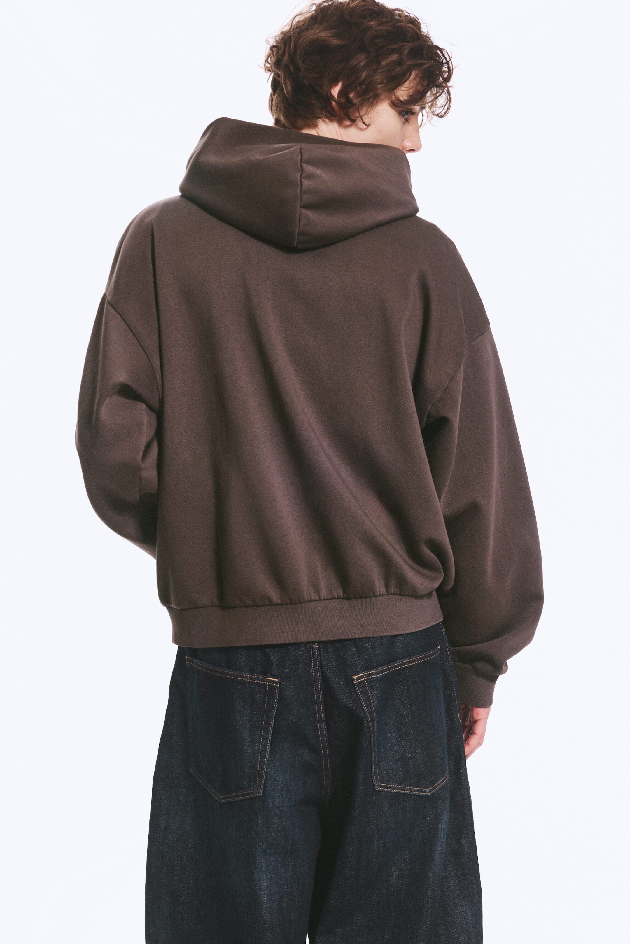 Marron foncé - Sweat à capuche zippé ample - 3