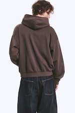 Marron foncé - Sweat à capuche zippé ample - 3