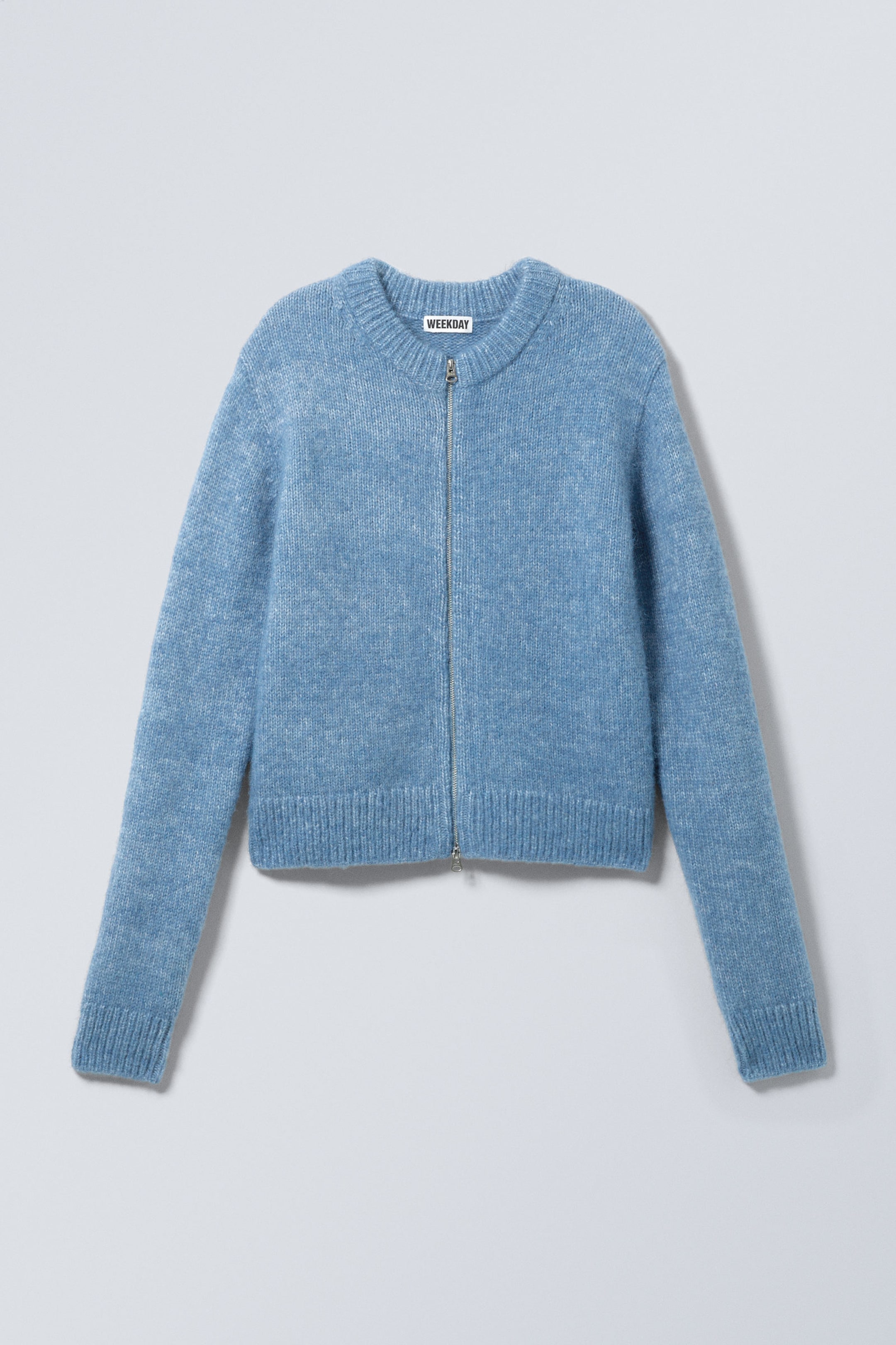 Blåmelerad - Smal Stickad cardigan med dragkedja - 1