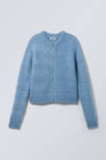 Blue Melange - Slim Knitted Zip Cardigan - 0
