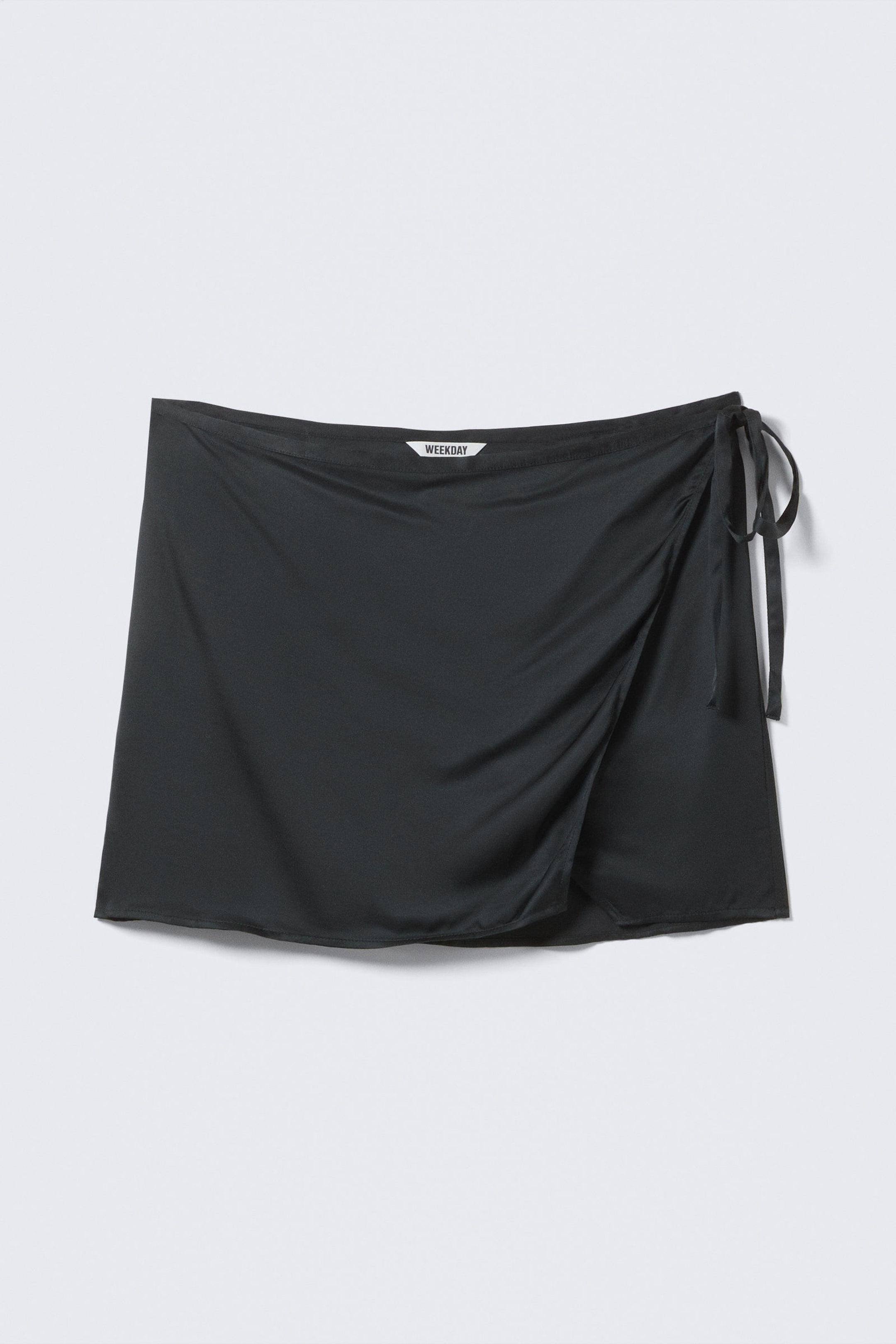 Dark Grey - Satin Wrap Mini Skirt - 4