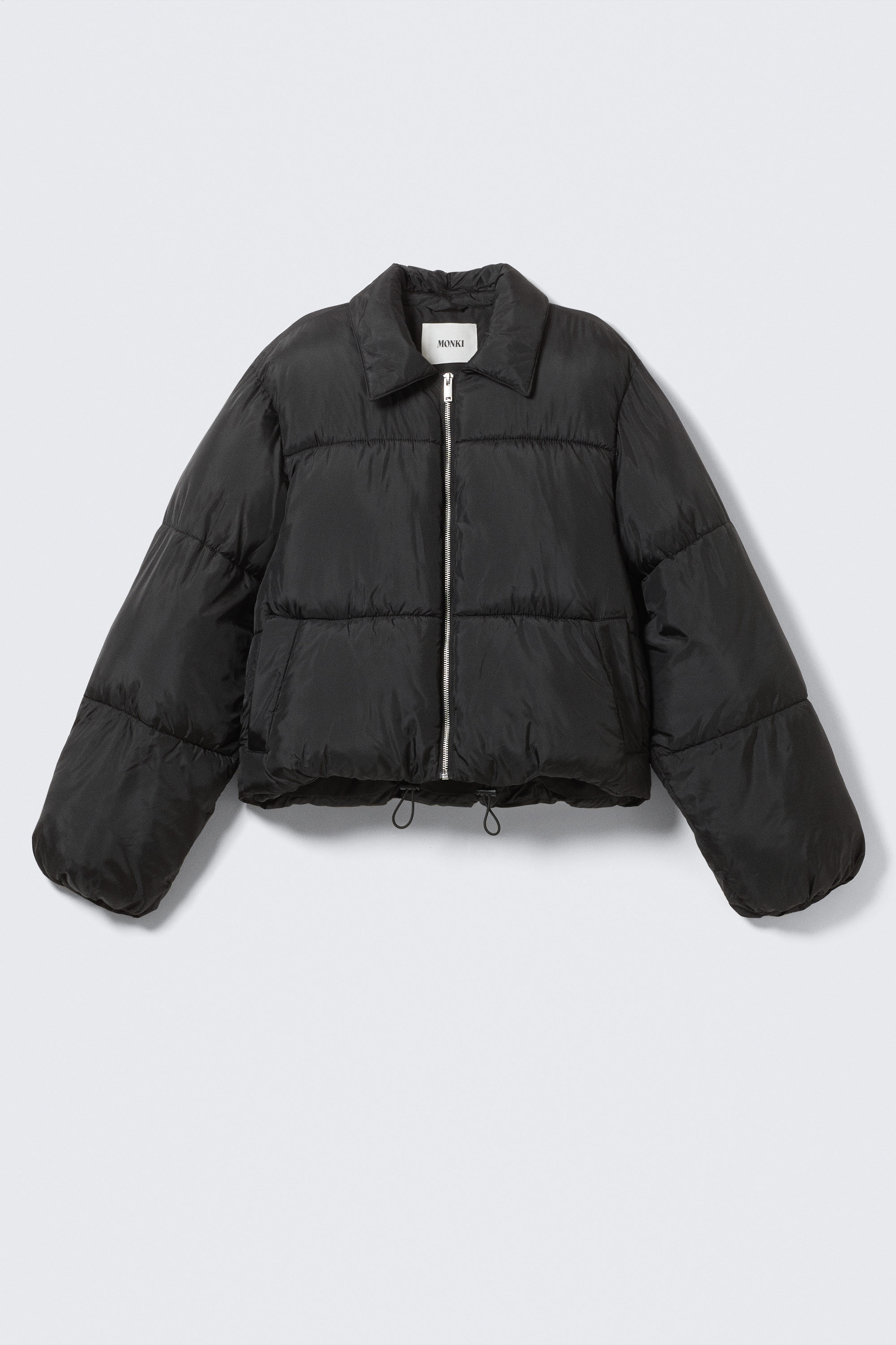 Black - Collared Puffer Jacket - 4