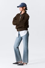 Dark Brown - Boxy Suede Zip Jacket - 1