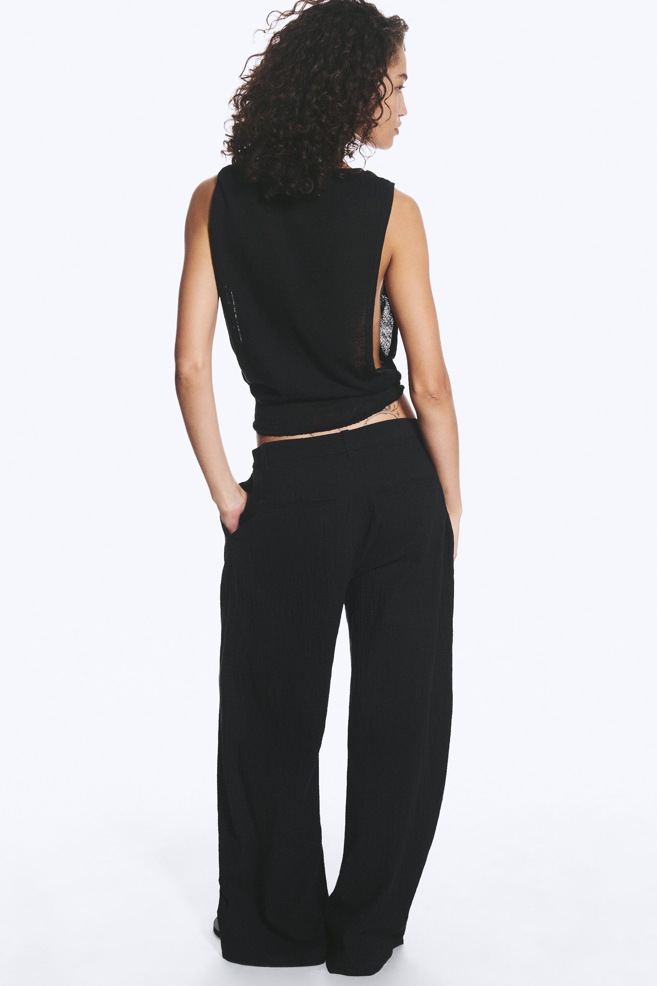Black - Crinkled Cotton Trousers - 3