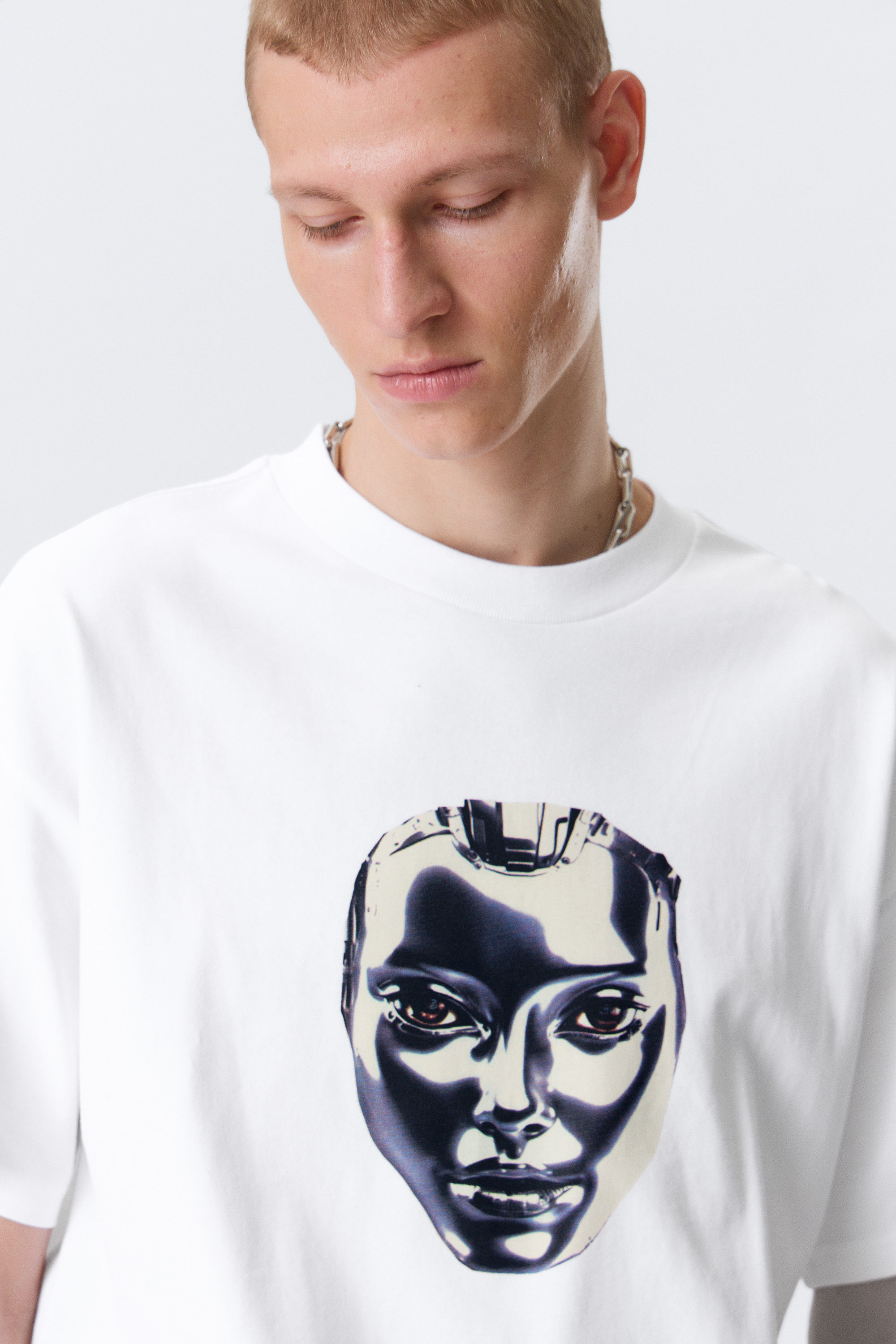 White - Robo Silver Face - Bedrucktes kastiges T-Shirt - 2