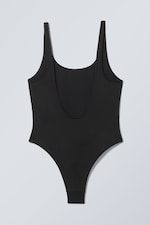 Black - Low Back Scoop Neck Swimsuit - 1