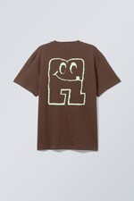 Brown - Oversized Graphic Printed T-shirt - 1