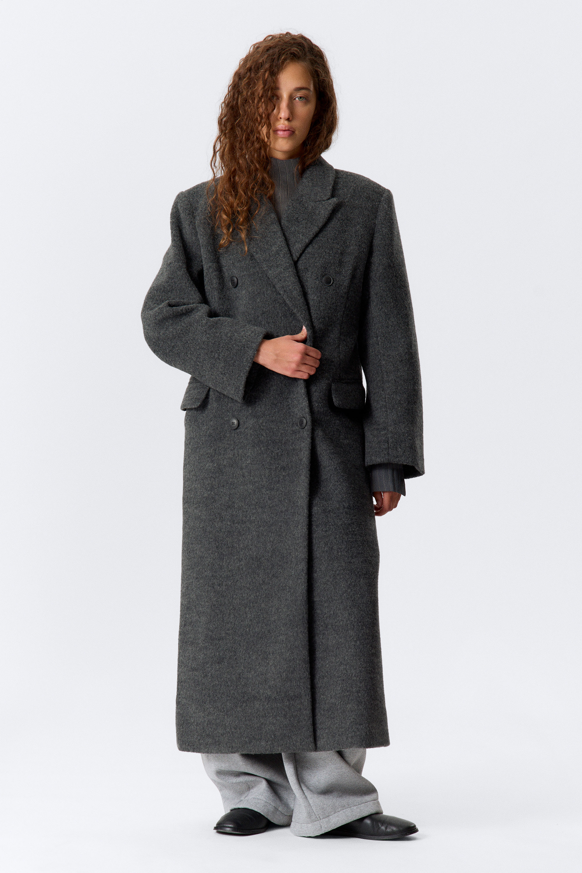 Dunkelgrau meliert - Flauschiger Oversize-Mantel aus Wollmix - 2