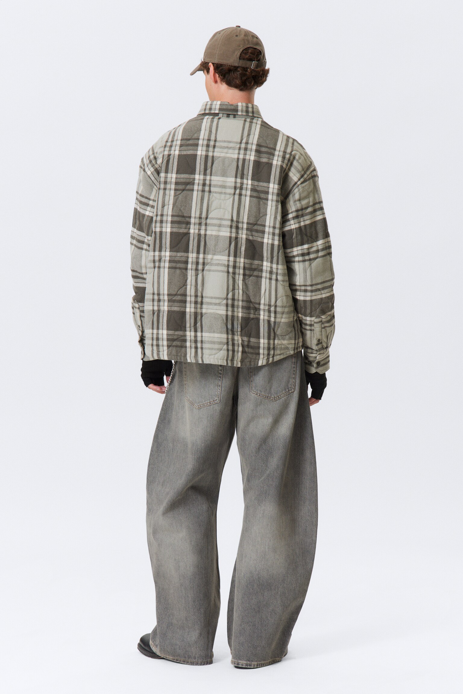 Watowana flanelowa kamizelka wierzchnia - Grey Checked - 6