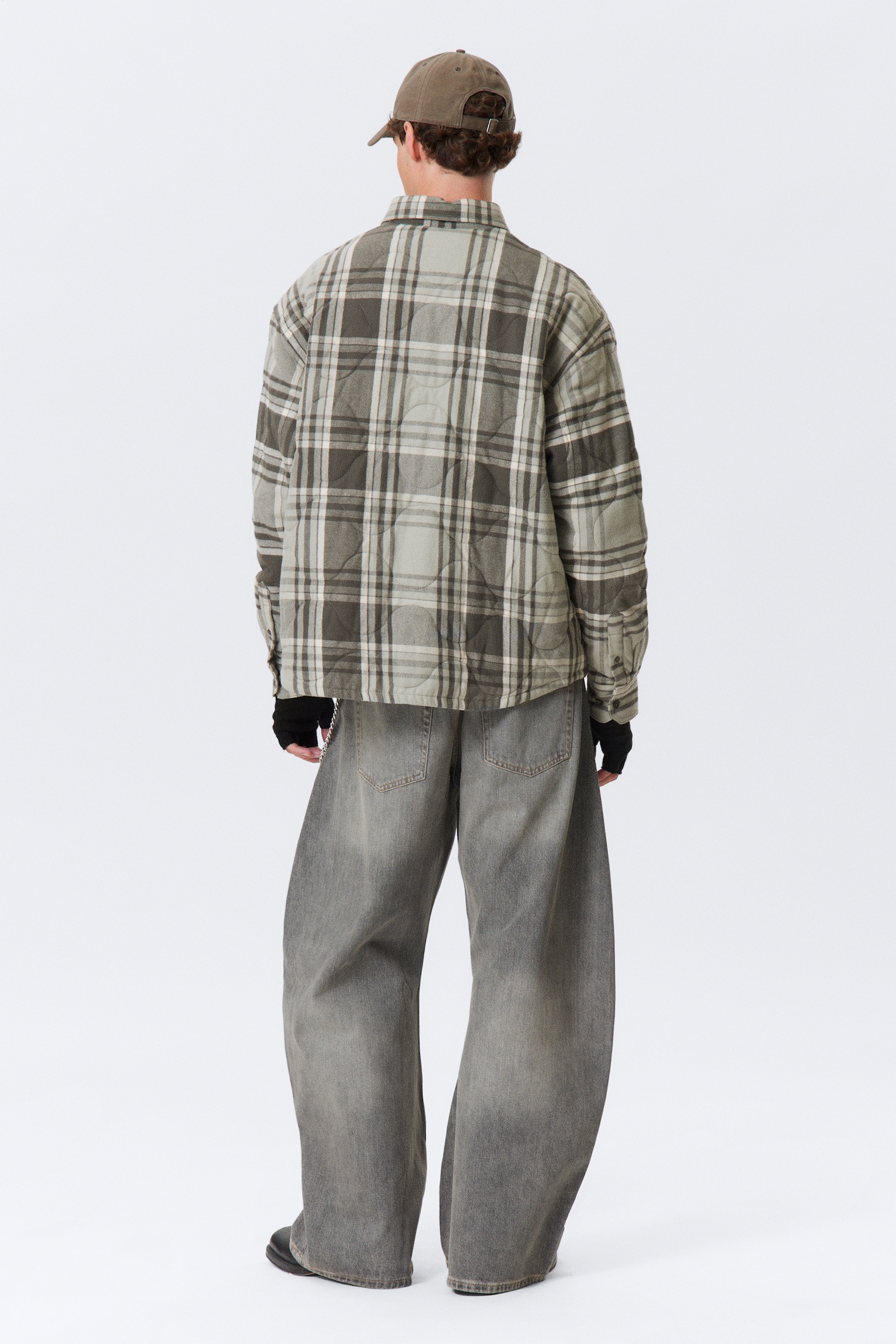 PADDED FLANNEL OVERSHIRT JACKET - Grey Checked - 5