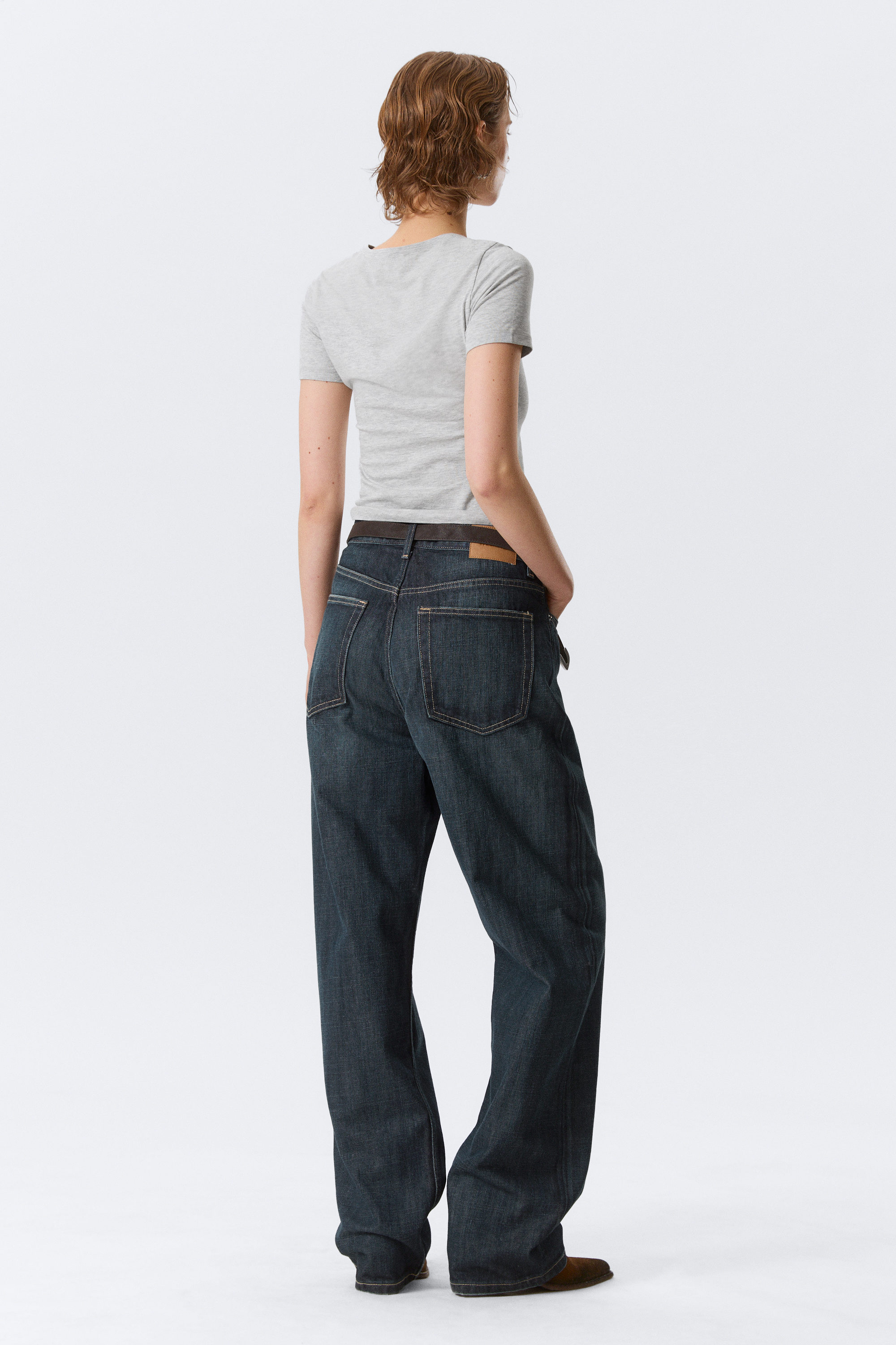 Deep Sea Blue - Dark Blue - Galaxy Mid Rise Loose Straight Leg Jeans - 12