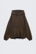 Dark Brown - Embroidered Oversized Heavy Hoodie - 4