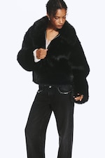 Black - Faux Fur Zip Jacket - 2