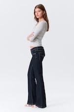 Blue Rinse - Dark Blue - Low Rise Slim Flared Leg Jeans - 0