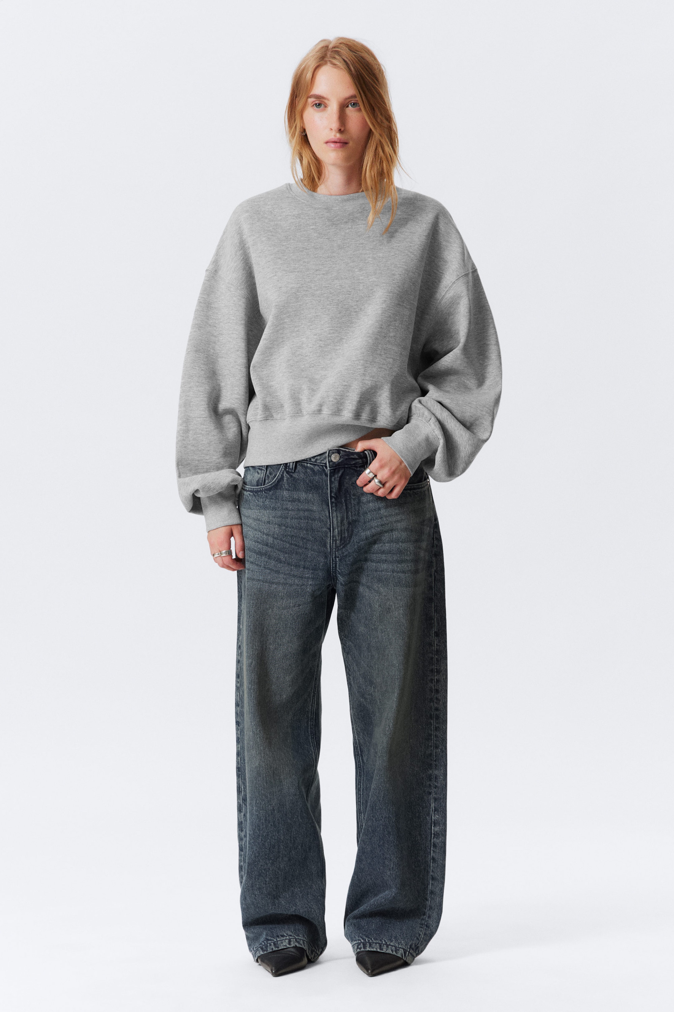 Grau meliert - Oversize-Sweatshirt mit Rundhalsausschnitt - 2