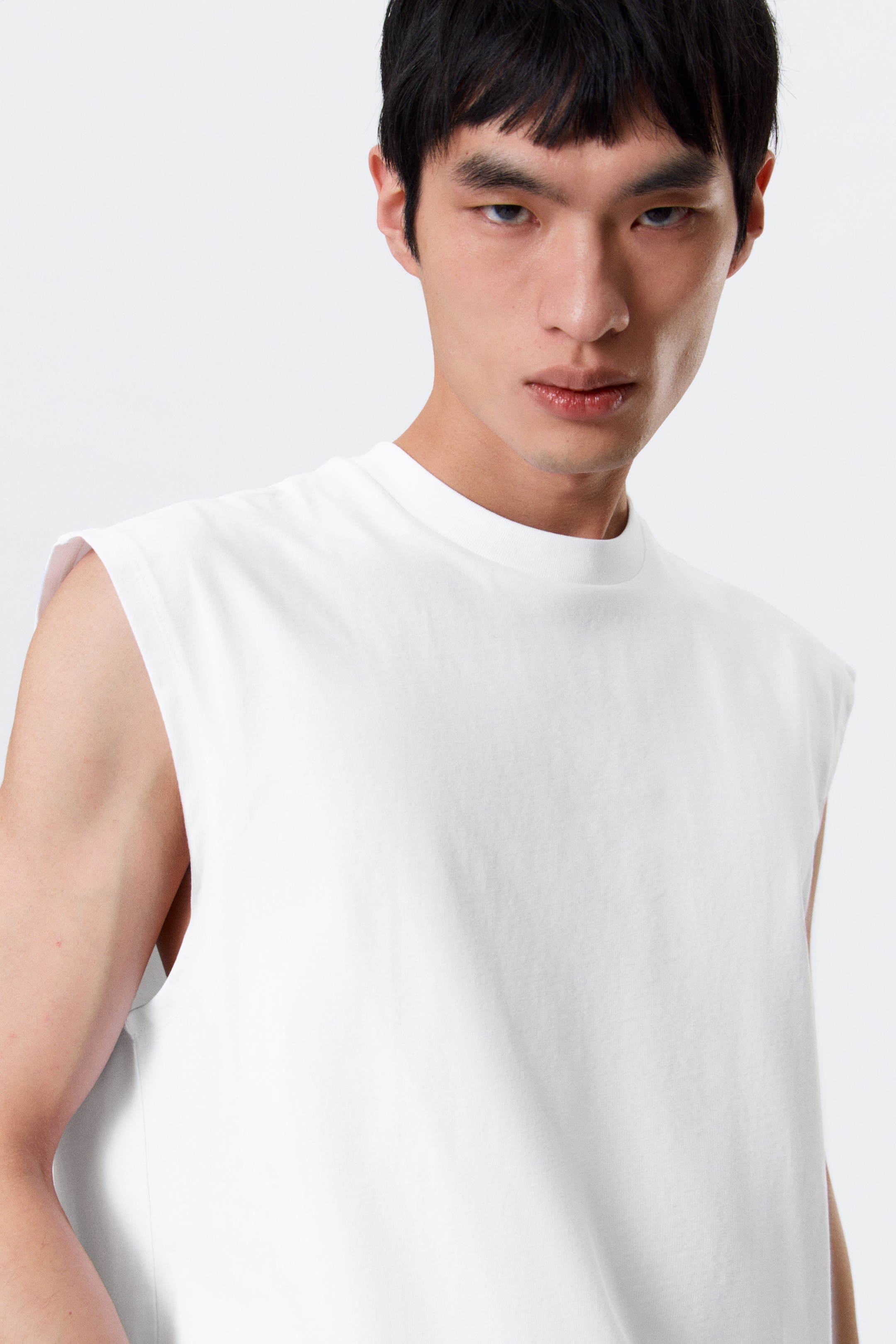 White - Loose Fit Square Cotton Tank Top - 2