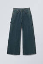 Petrol Blue - Loose Regular Waist Wide Carpenter Jeans - 0