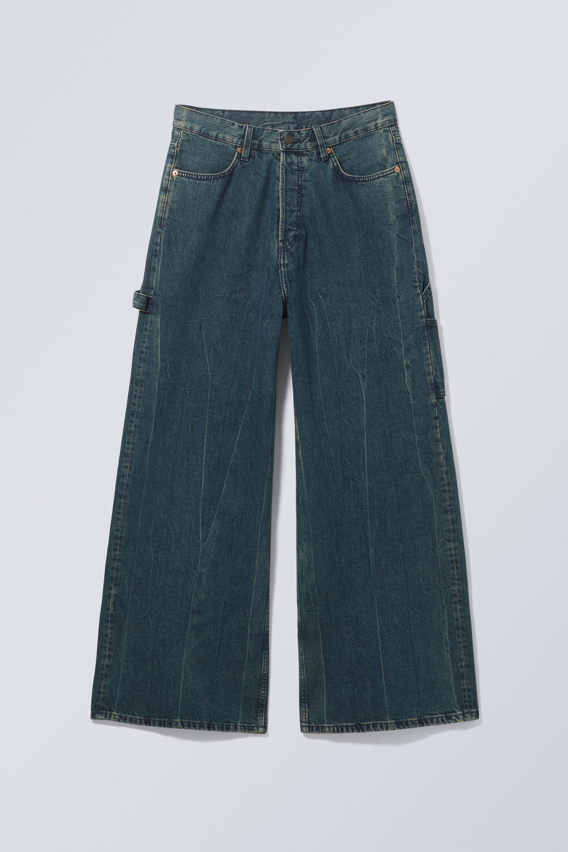 Petrolblau - Weite Zimmermannsjeans mit normaler Taille - 0