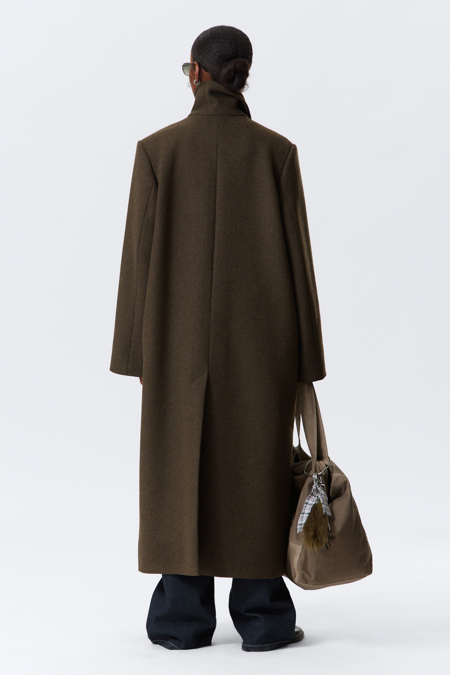 Long Oversized Wool-Blend Coat - Marrón oscuro/Negro - 4