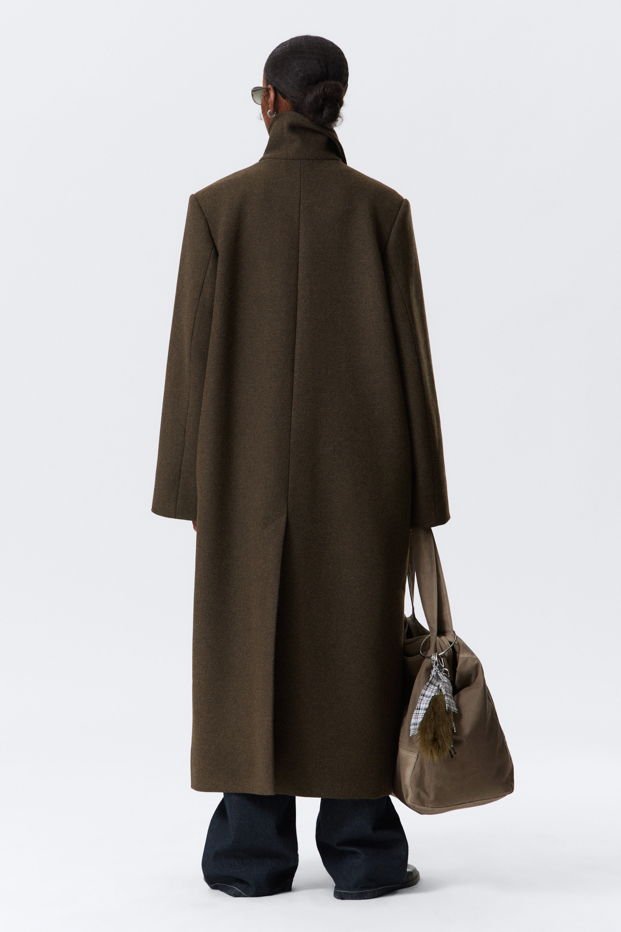 Dark Brown - Long Oversized Wool-Blend Coat - 4