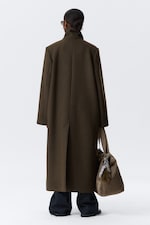 Dark Brown - Long Oversized Wool-Blend Coat - 4
