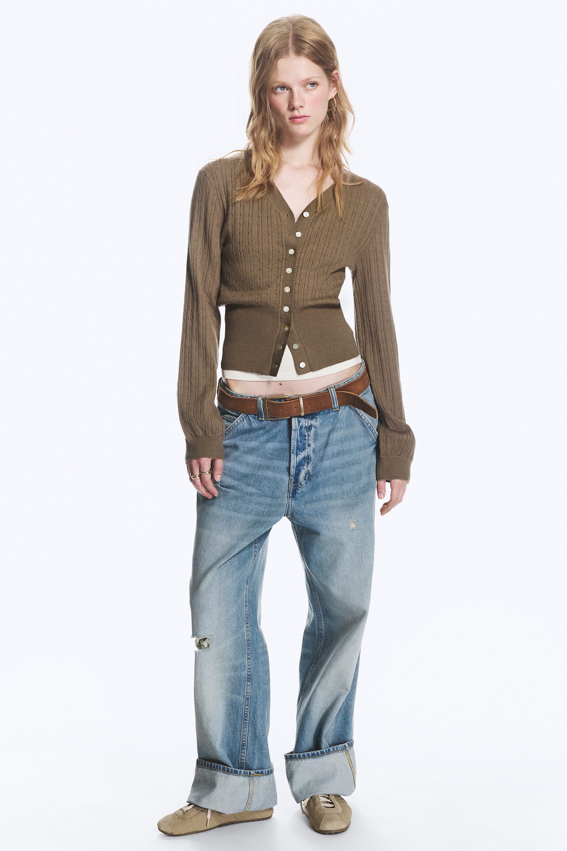 Taupe - Cardigan En Maille À Col V - 2