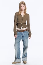 Taupe - Cardigan En Maille À Col V - 1