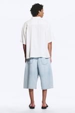 Vit/Grå-randig - Ledig kortärmad skjorta i linneblanding - 2