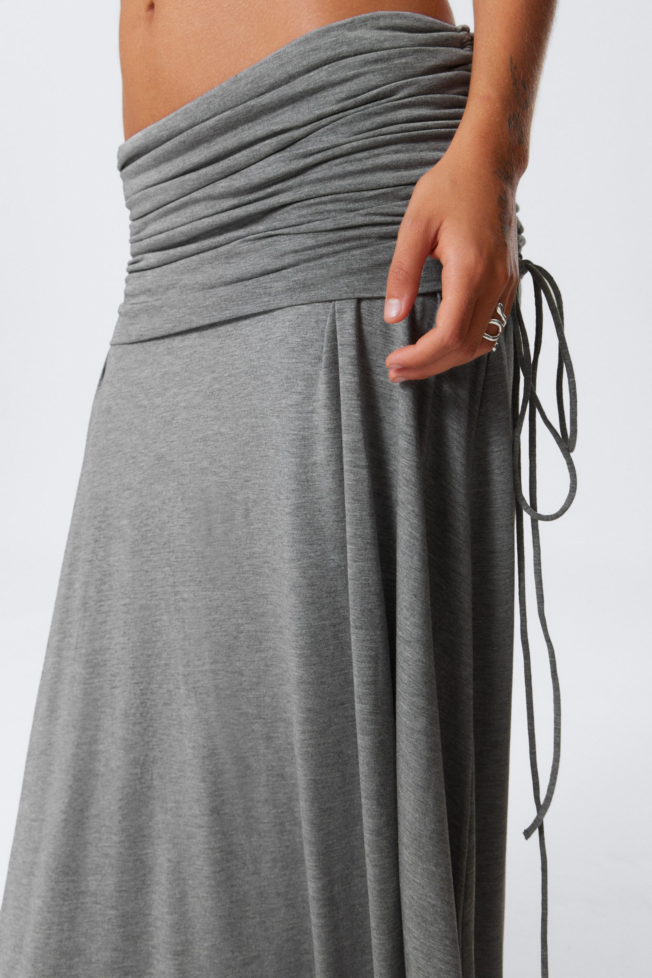 Grey Melange - Draped Drawstring Maxi Skirt - 2