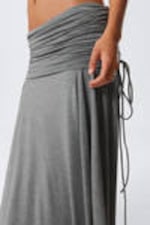 Grey Melange - Draped Drawstring Maxi Skirt - 2