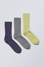Blue grey yellow - 3-pack Rib Socks - 0