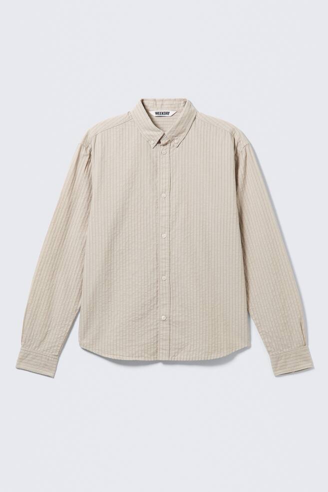 Relaxed Striped Button-down Shirt - Striped Beige - 1