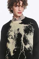Schwarz - Blitz - Grafischer Strickpullover - 0