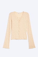 Light Yellow - Floral - Ribbed slim fit cardigan - 3