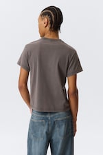 Dark Grey - Shrunken Short-Sleeved Cotton T-shirt - 2