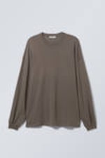 Verwaschenes Graubraun - Langärmeliges Oversize-T-Shirt - 0
