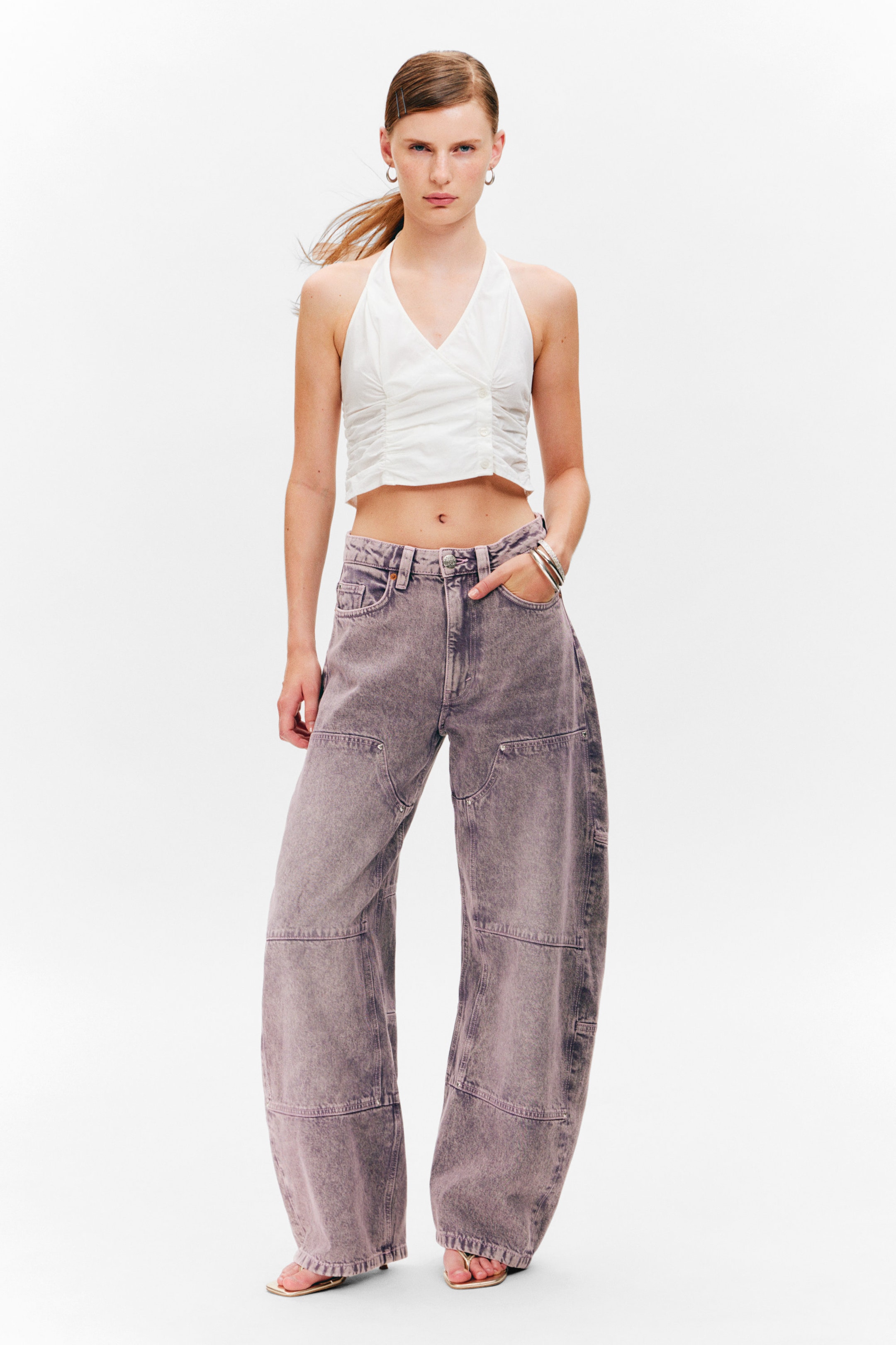 Dusty Purple - High Waisted Barrel Leg Jeans - 1