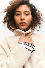 Staubiges Cremeweiß - Kastige Wollmischjacke mit Knöpfen - 3