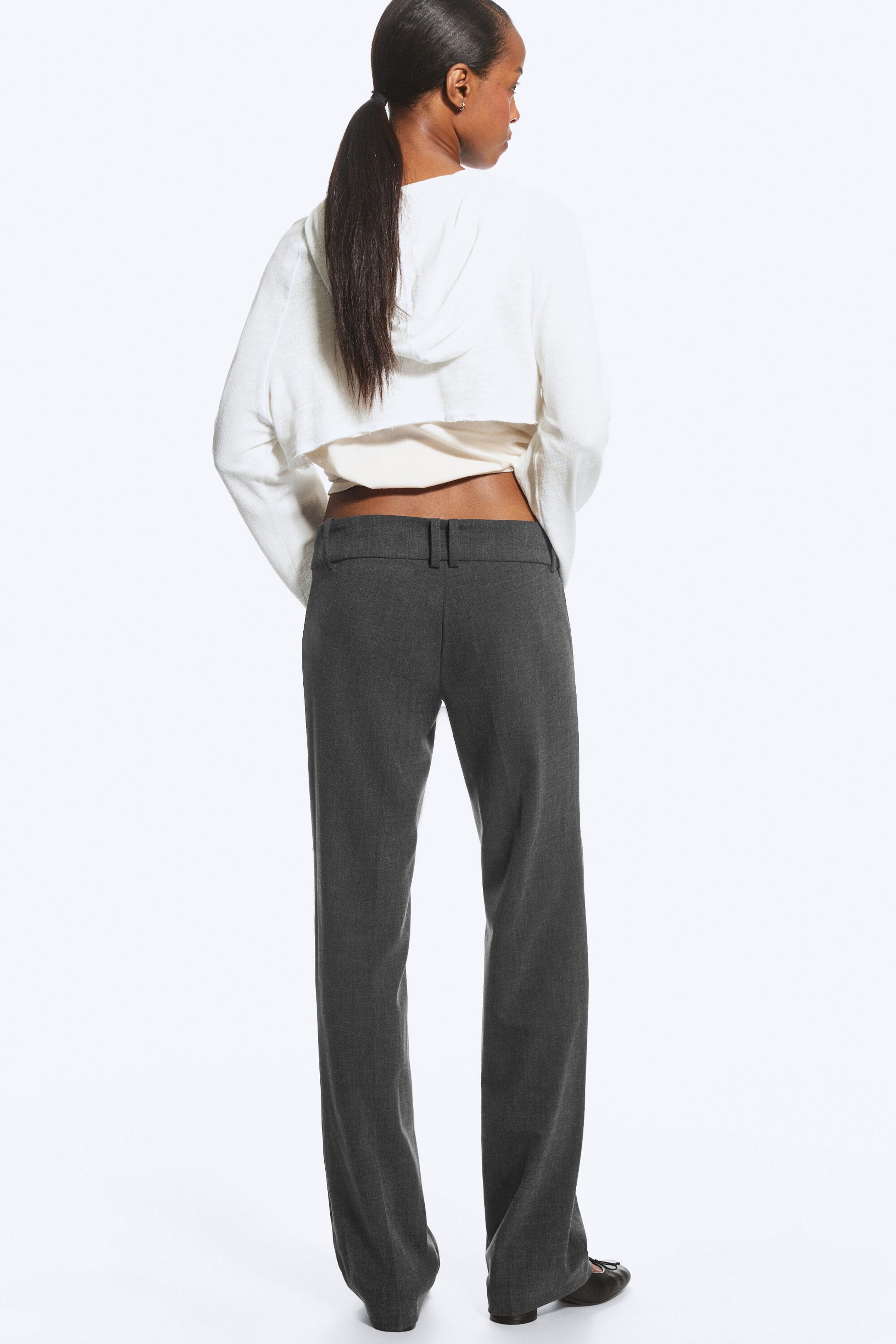 Dark Grey Melange - Low-Rise Straight Suiting Trousers - 3