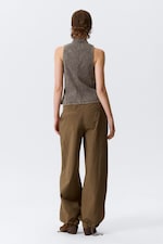 Dark Grey - Curved Zip Sleeveless Top - 3