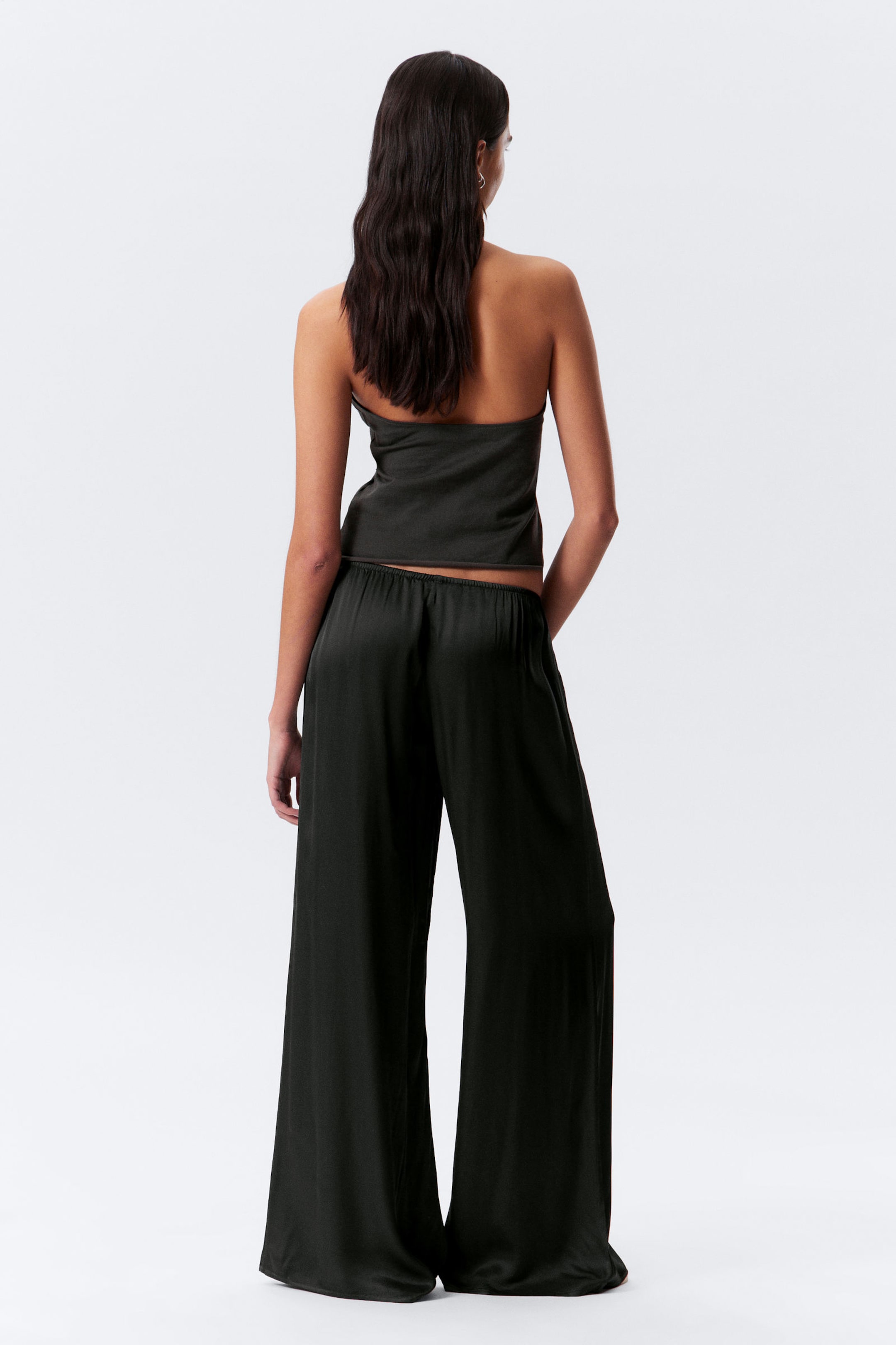 Dark Grey - Draped Wide-Leg Satin Trousers - 3