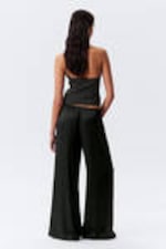 Dark Grey - Draped Wide-Leg Satin Trousers - 3