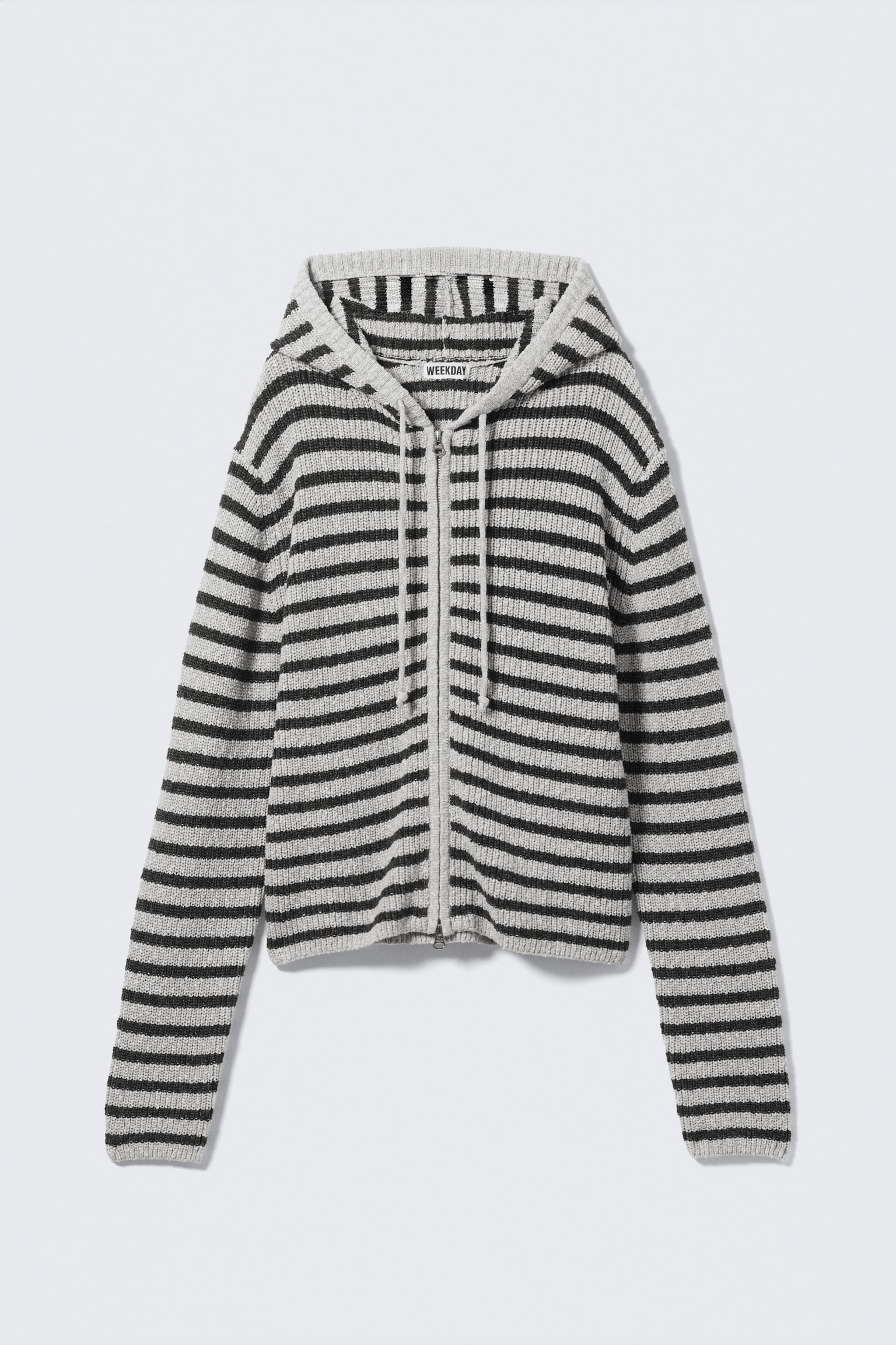 Gestreifter Zip-Hoodie aus Strick mit Slim Fit - Graumeliert mit Streifen - 2