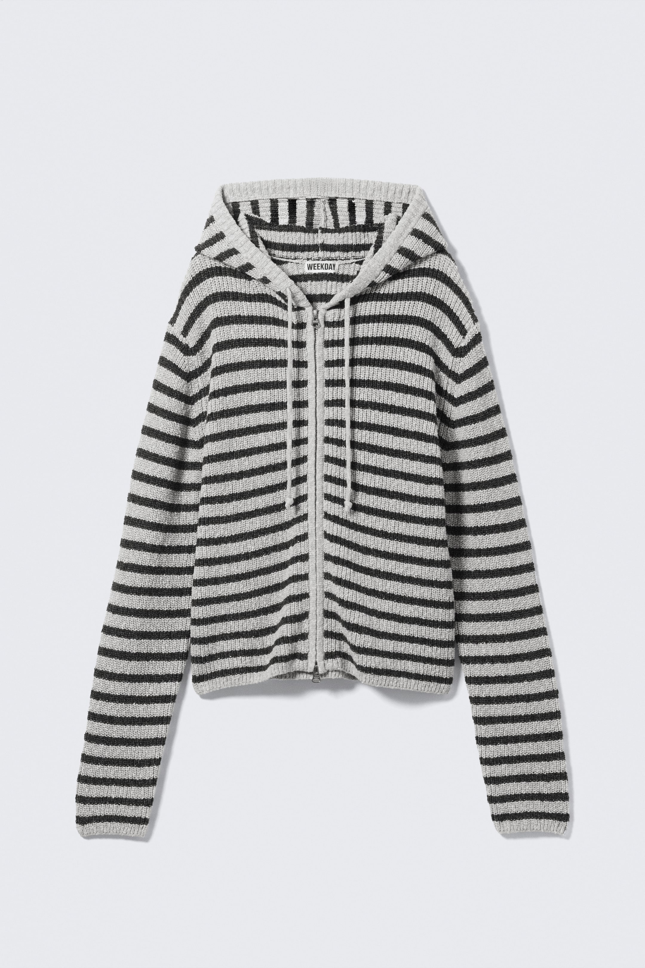 Se større billede: Striped Knitted Slim Fit Zip Hoodie - Gråmeleret med striber - DAME | H&M DK 5