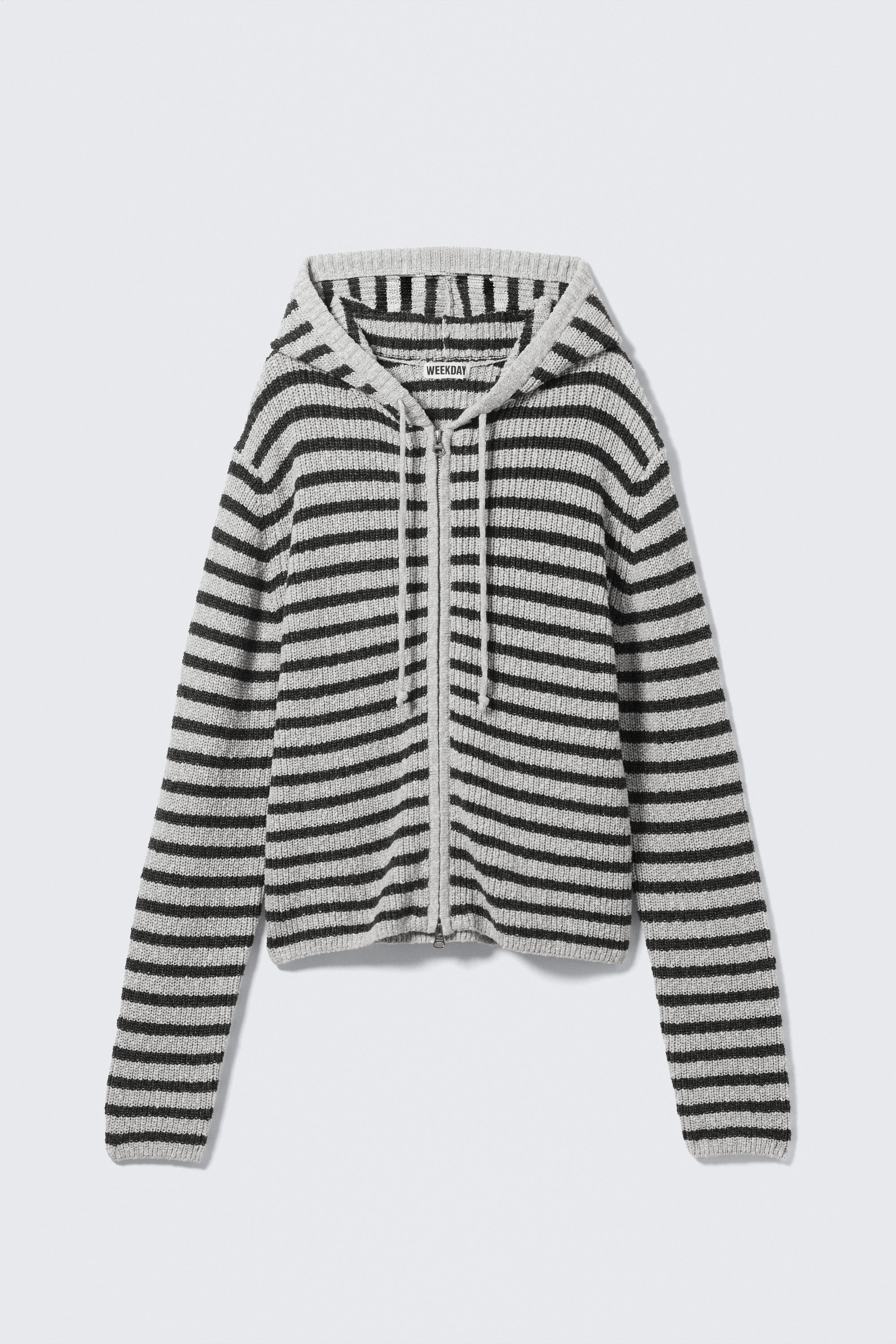 Graumeliert mit Streifen - Gestreifter Zip-Hoodie aus Strick mit Slim Fit - 4