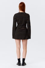 Noir rayé - Mini-robe en coton à manches longues - 3